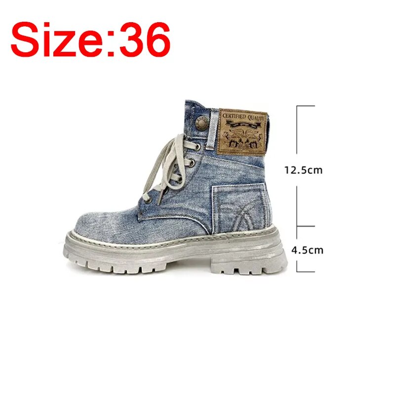 2023 Denim Martin Boots Ankle Boots for Women's Lace Up Thick Sole Shoes