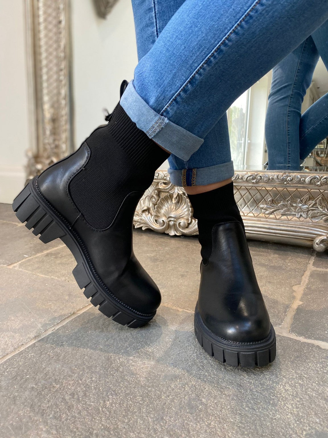 Black Chunky Sock Boots