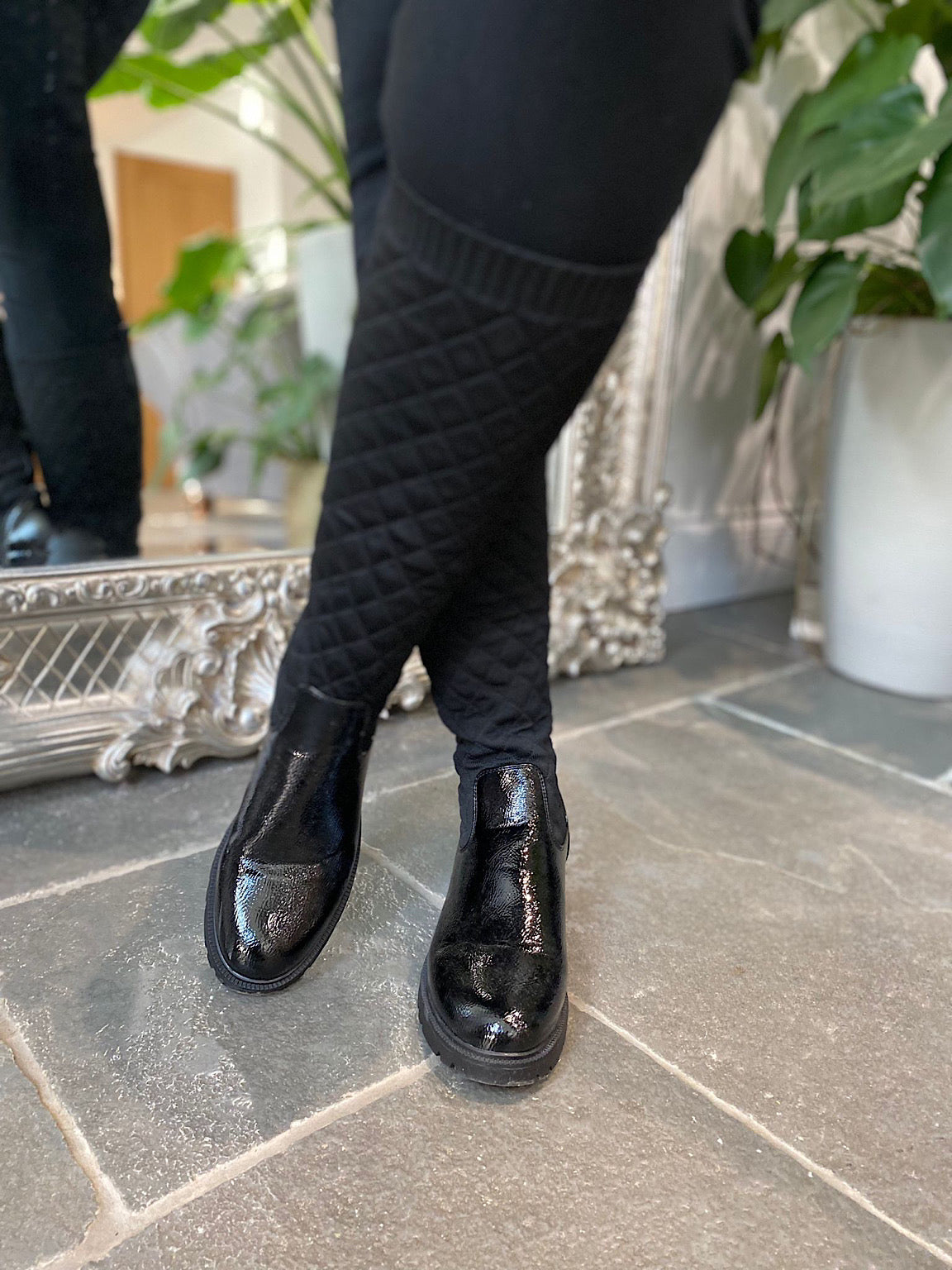 Black Quilted Knee High Boots