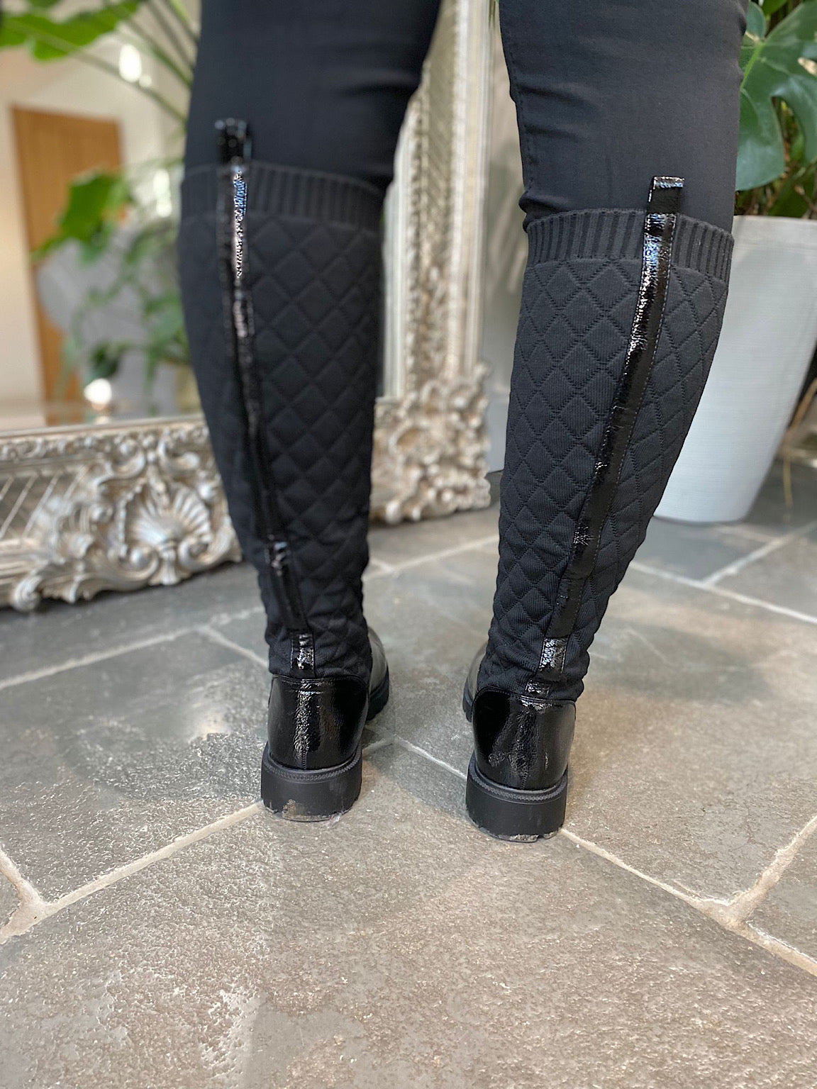 Black Quilted Knee High Boots