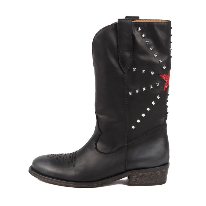 COWBOY BOOTS WITH STUDDS AND GLITTER STAR Woman Black Red