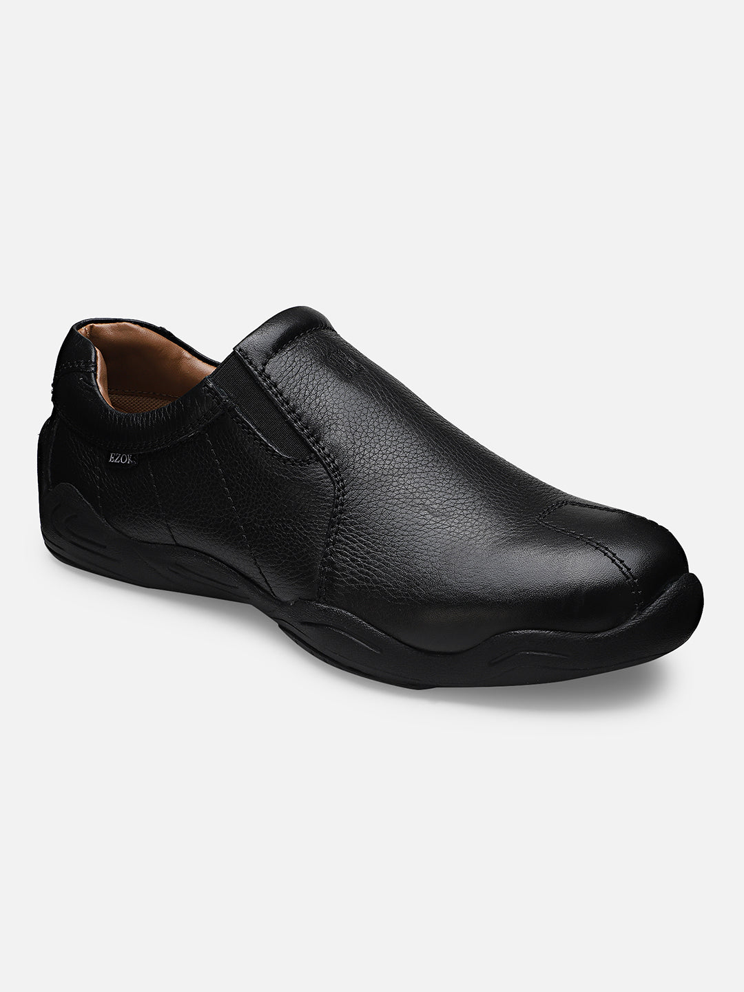 Ezok Men Black Leather Casual Shoes