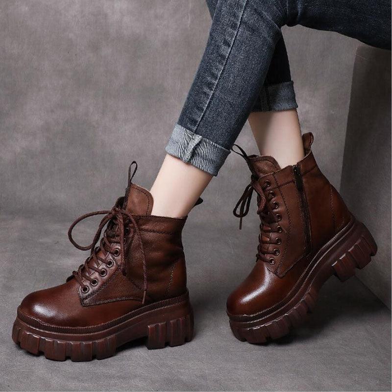 Handmade Leather Ankle Boots: TJ333 Women's Casual Flat Shoes