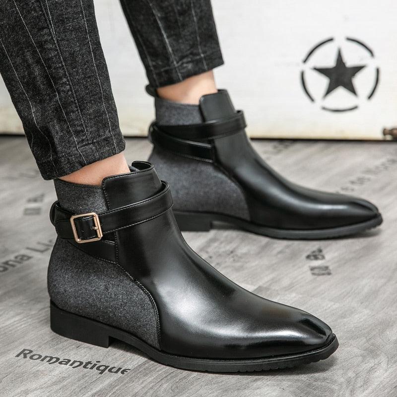 Men's Business Leather Ankle Dress Boots - HZ130 Casual Shoes