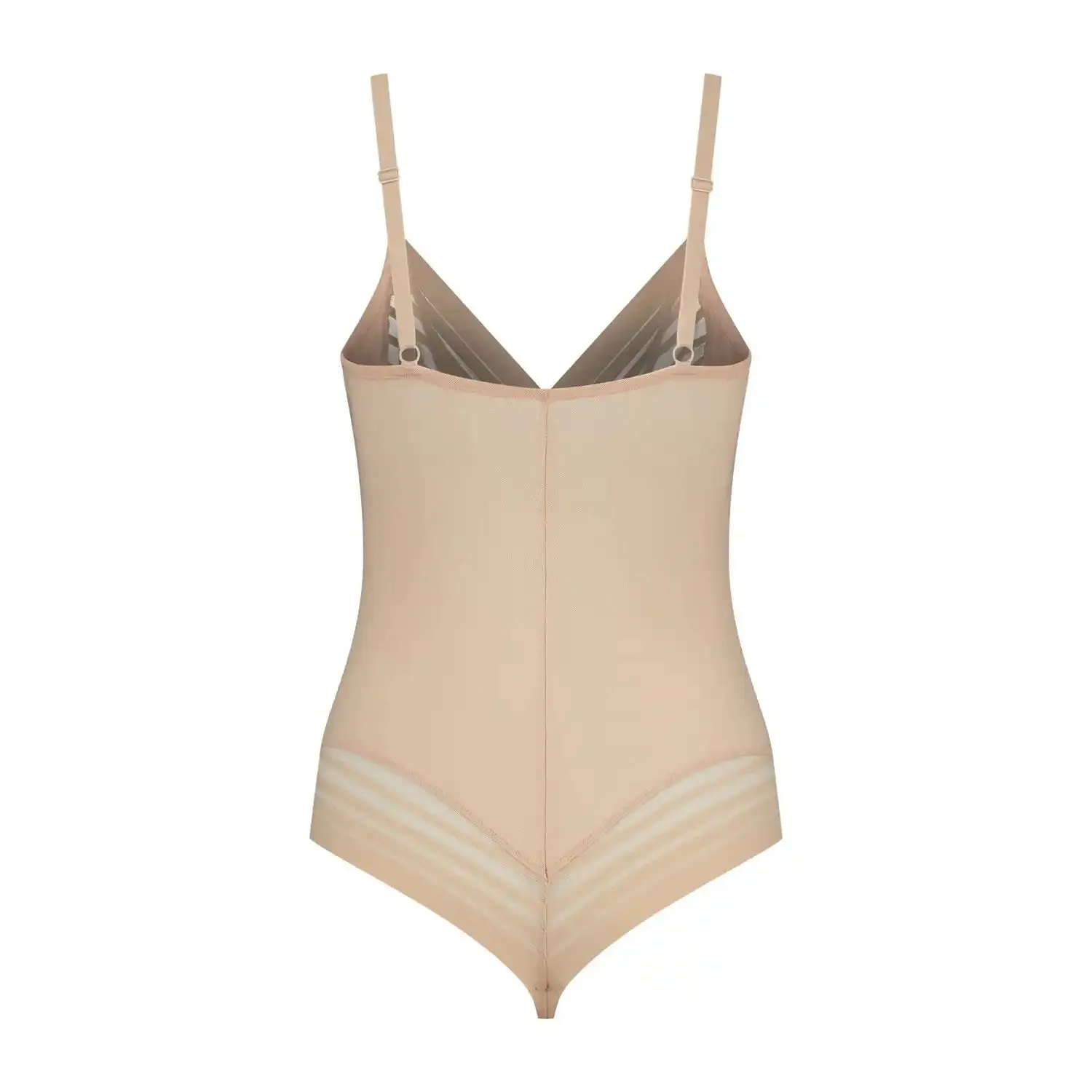 Powermesh Bodysuit Thong Back - Beige