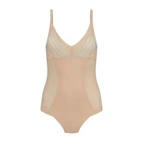 Powermesh Bodysuit Thong Back - Beige