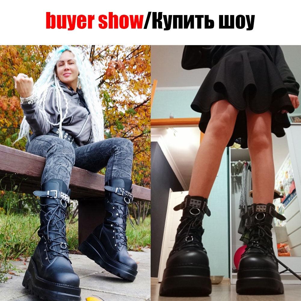 Step Up Your Style with Ladies High Platform Boots Fashion Rivet Goth High Heel Boots