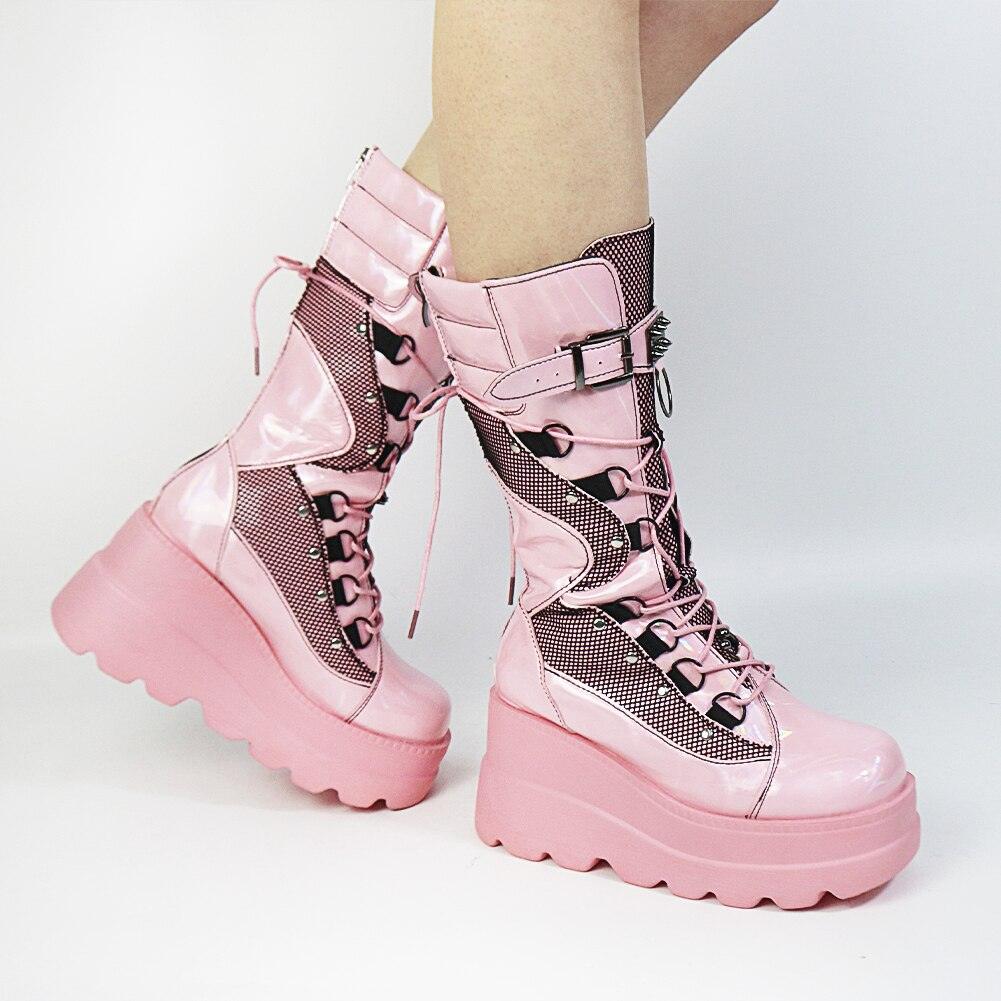 Step Up Your Style with Ladies High Platform Boots Fashion Rivet Goth High Heel Boots