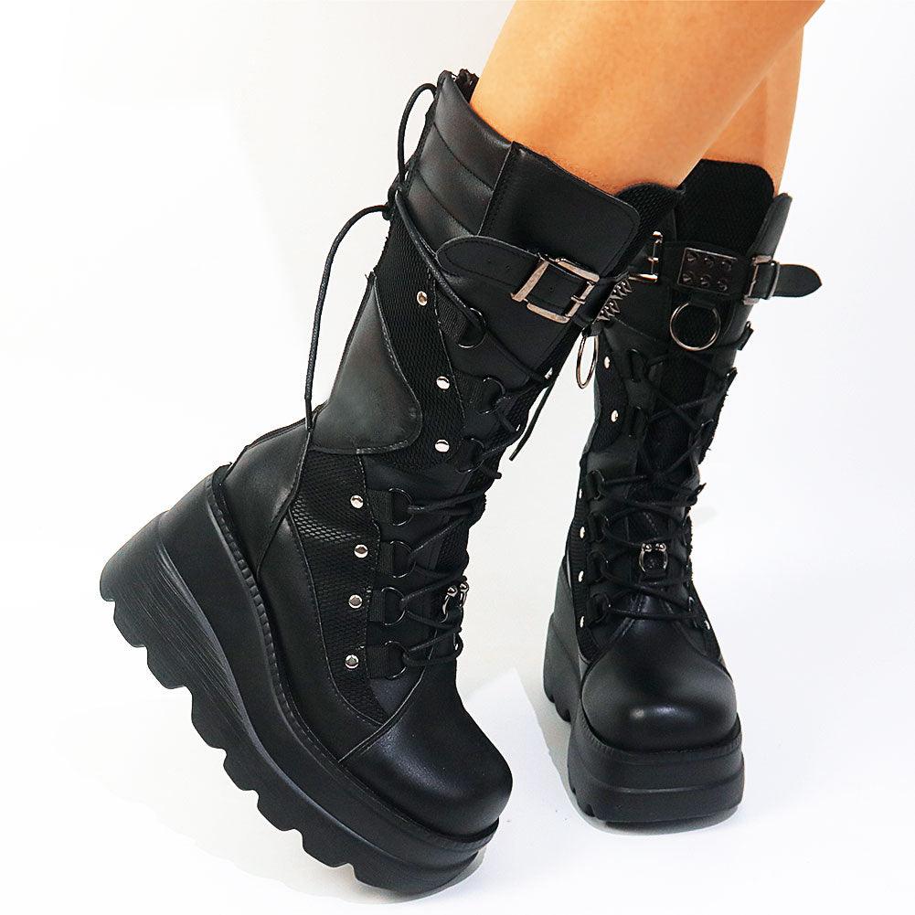 Step Up Your Style with Ladies High Platform Boots Fashion Rivet Goth High Heel Boots