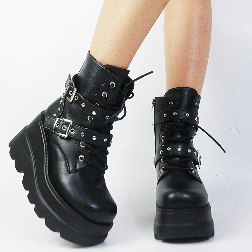 Step Up Your Style with Ladies High Platform Boots Fashion Rivet Goth High Heel Boots