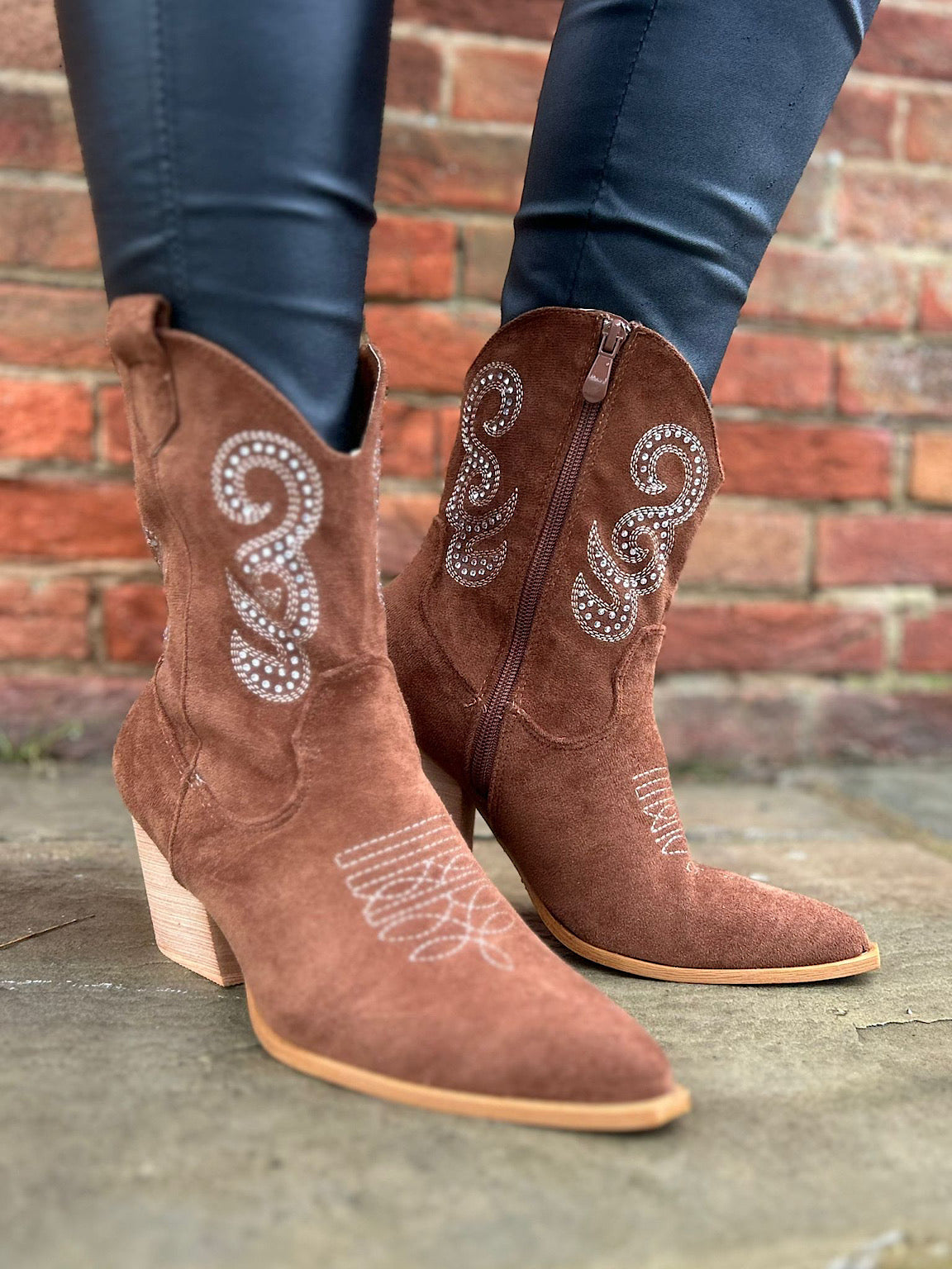 Tan Diamante Western Boots