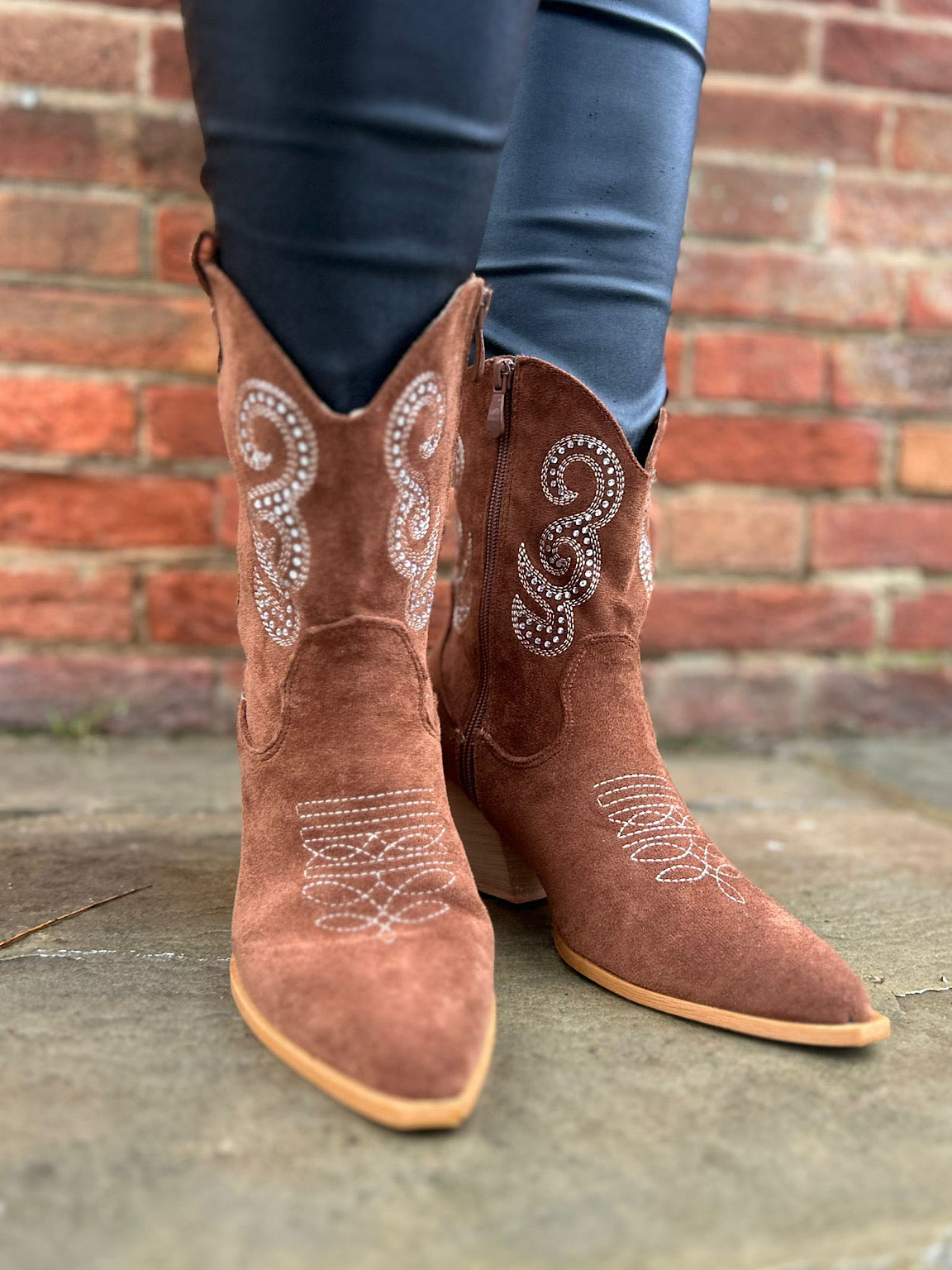 Tan Diamante Western Boots