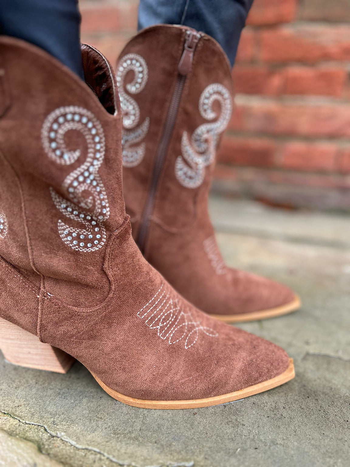 Tan Diamante Western Boots