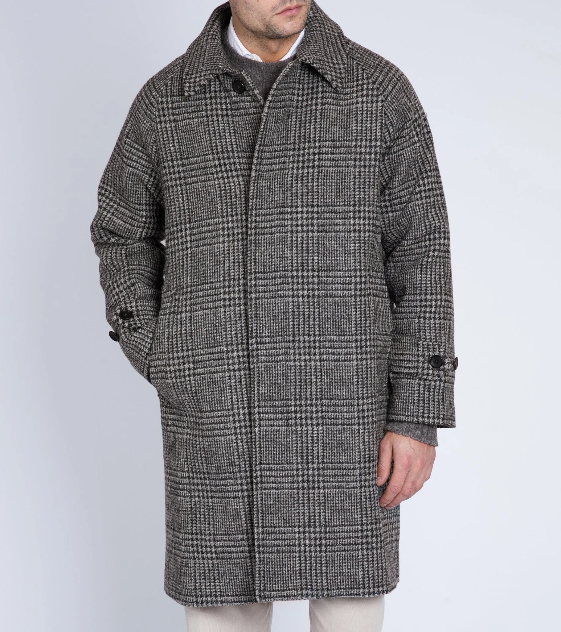 Trunk Devonshire Prince of Wales Harris Tweed Overcoat: Grey