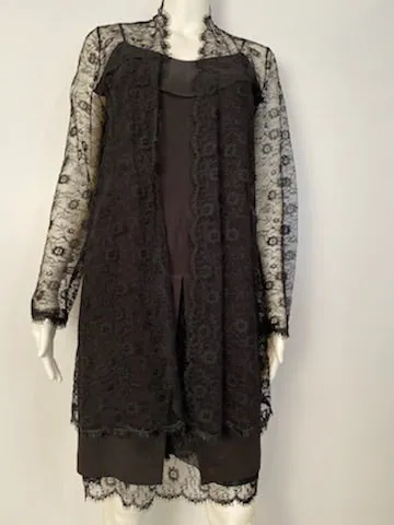 Vintage 01P, 2001 Spring Chanel 2 piece set Black Spaghetti Strap Dress with Lace overlay jacket US 2/4