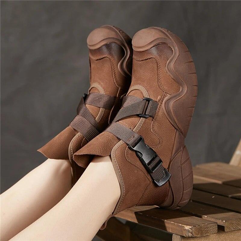 Women's Brown Leather Ankle Boots - AMX422: Casual Leather Desert Shoes