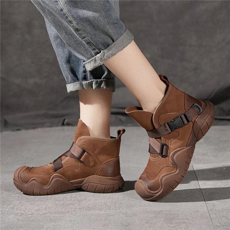 Women's Brown Leather Ankle Boots - AMX422: Casual Leather Desert Shoes