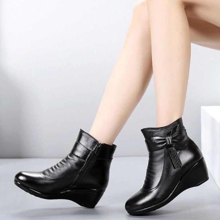 Women's Casual Shoes EJ932 - Leather Wedge Ankle Boots