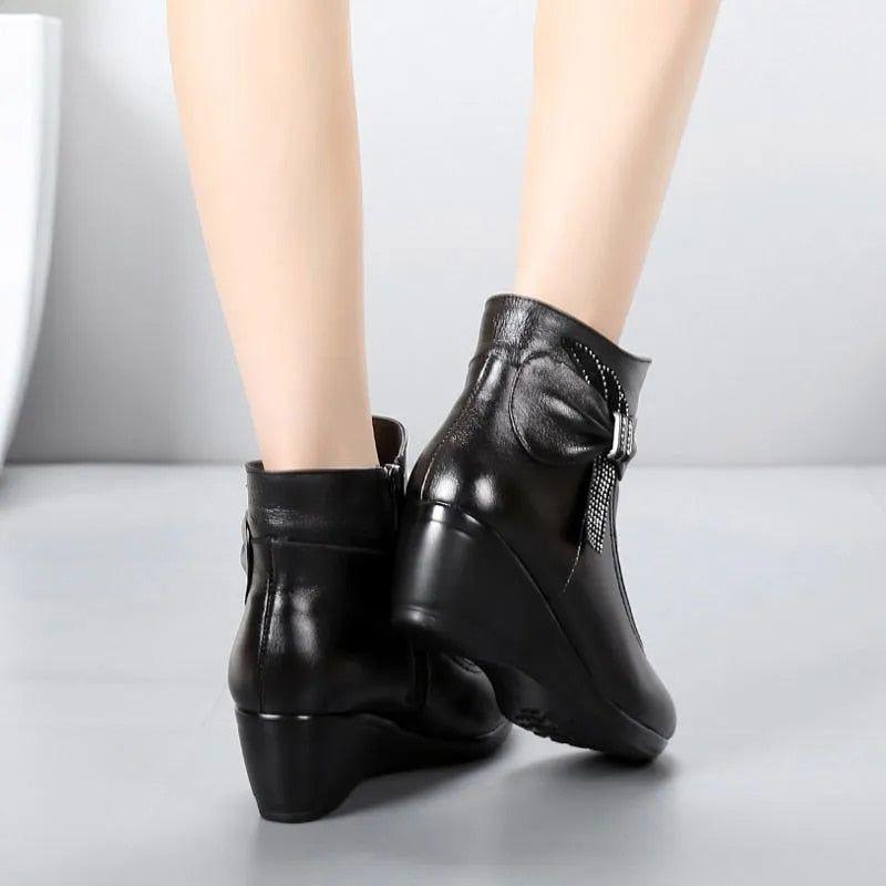 Women's Casual Shoes EJ932 - Leather Wedge Ankle Boots