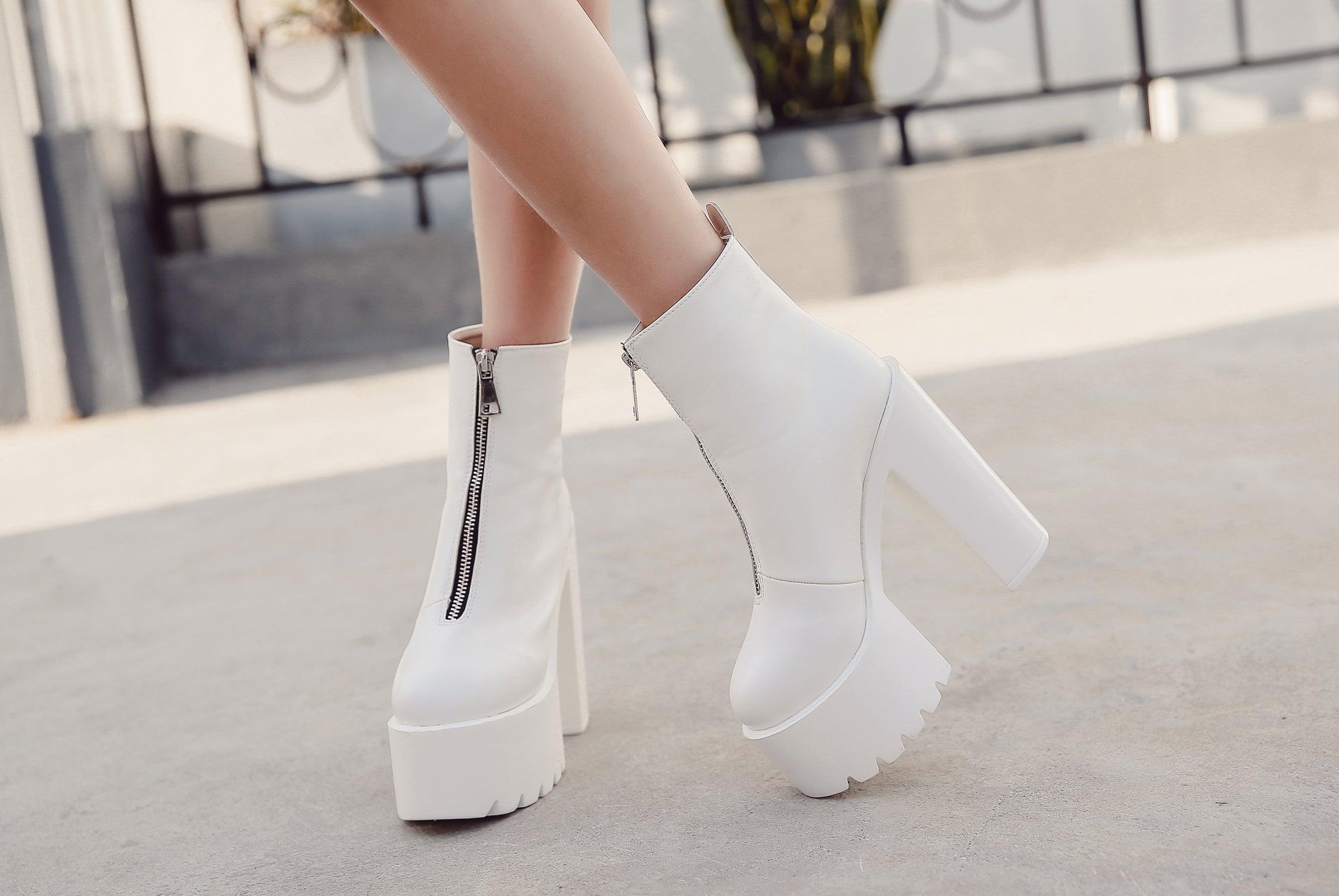 Zipper Platform Heel Boots